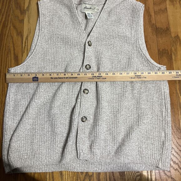 Vtg Eddie Bauer Vest Men Lg Tan Cream Cardigan Waffle Knit Tweed Grandpa Sweater - Picture 4 of 6